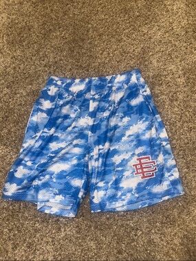 Eric Emanuel Blue and White Cloud-Print Athletic Shorts